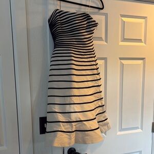 Halston Heritage Elegant Black and Bone Striped Dress strapless nwt